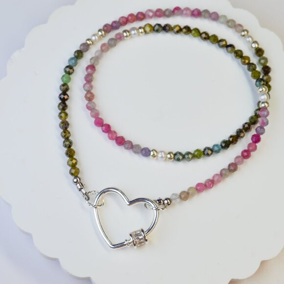 Tourmaline & Heart Necklace 18 inch - Picture 1 of 6
